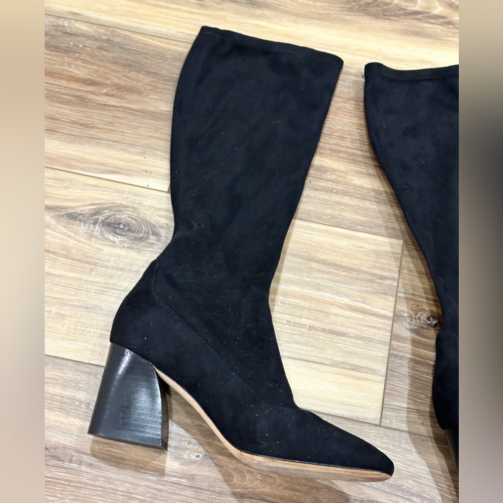 Donald J. Pliner Knee High Black Suede Pull on Heeled Boots Women’s Size 7.5 - Picture 8 of 12